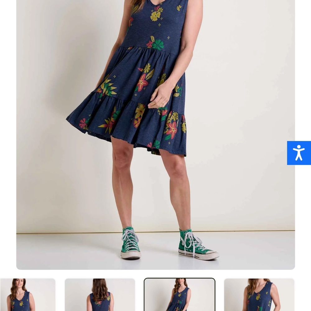 Toad&Co Blue Pleated Mini Sundress Scoop Neck